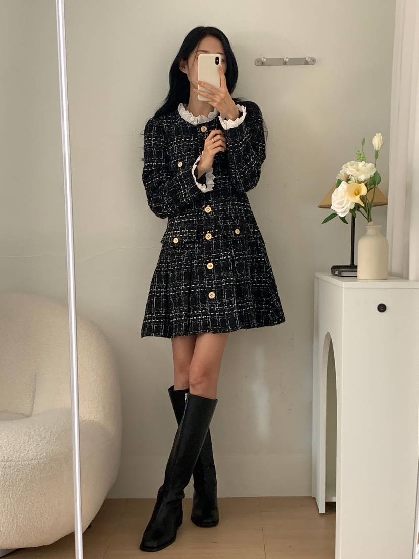 RED-J-레드.J-T韓國直郵㊣女裝新品人氣休閑連衣裙粗花呢RED-J連衣裙