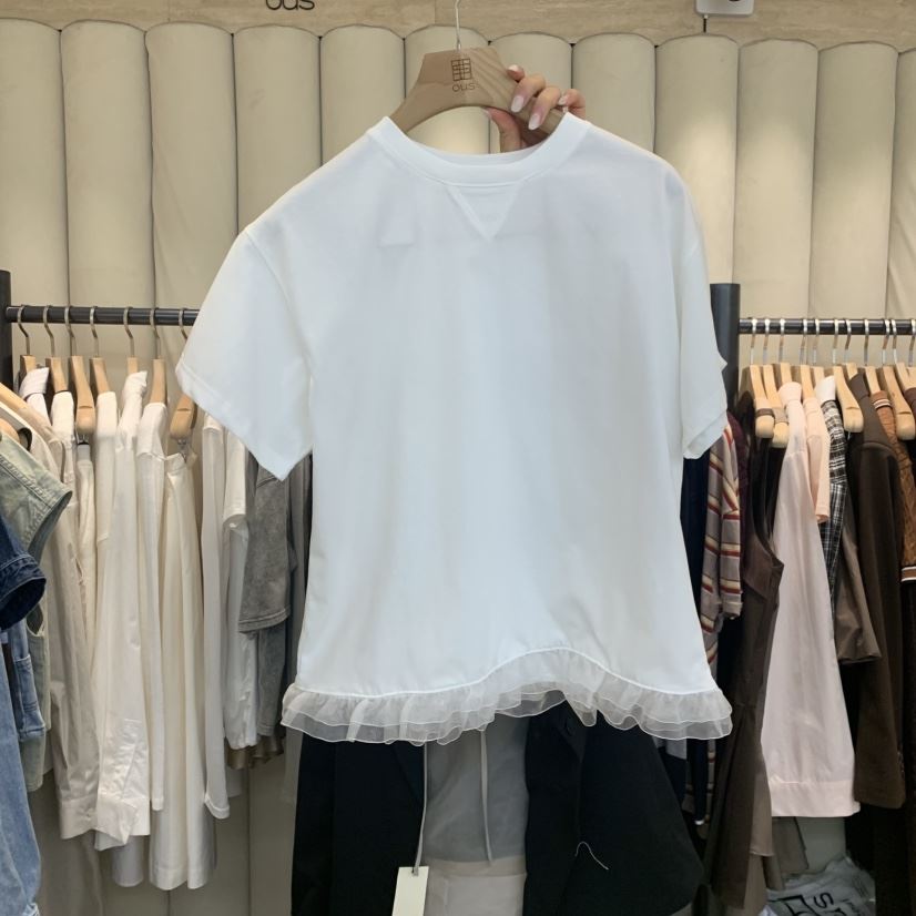 OUS/INCH-L韓國直郵㊣女裝新款熱賣休閑職業時尚25春夏T恤蕾絲OUS/INCHT恤