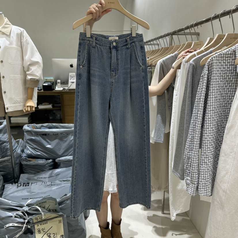 A WANT韓國直郵㊣女裝新品推薦25春夏休閑人氣時尚牛仔褲褶皺A WANT牛仔褲