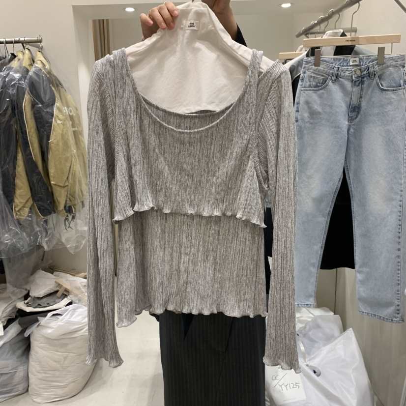 FRE韓國㊣直郵東大門代購女裝新品職業人氣推薦長袖T恤假兩件FRE長袖T恤
