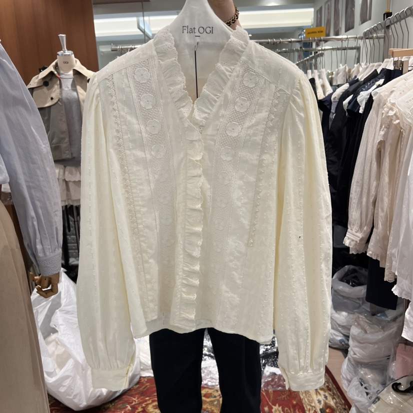 OGI韓國直郵女裝新款熱賣真品25春夏時尚職業休閑襯衫蕾絲衫FLat OGI襯衫/蕾絲衫