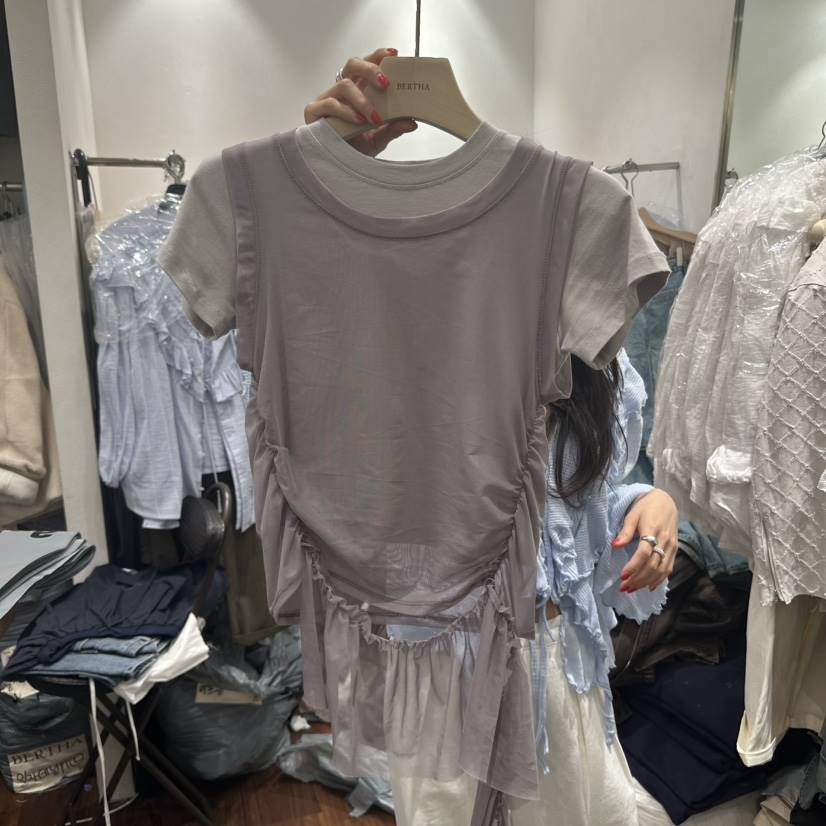 BERTHA東大門代購女裝新款職業25春夏休閑人氣吊帶背心荷葉邊BERTHA吊帶/背心