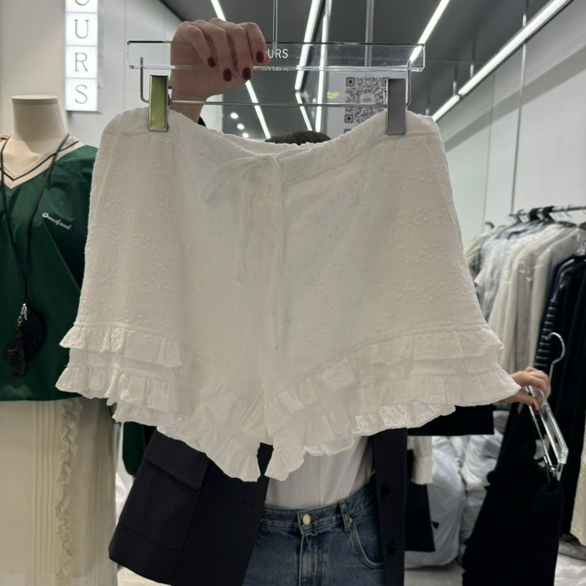OURS韓國㊣直郵東大門代購女裝新款25春夏熱賣短褲荷葉邊蕾絲OURS短褲