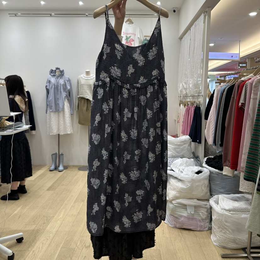 FURE直郵韓國代購㊣女裝新品25春夏職業休閑時尚連衣裙格紋FURE連衣裙