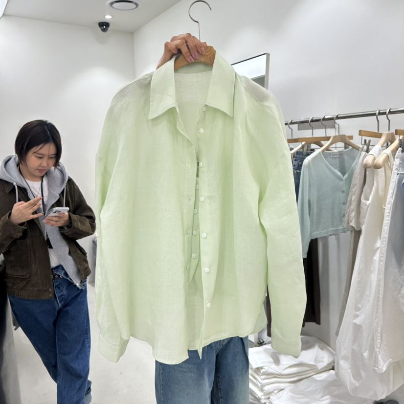 REPELLER韓國直郵㊣女裝新品人氣襯衫蕾絲衫含領帶亞麻寬松REPELLER襯衫/蕾絲衫