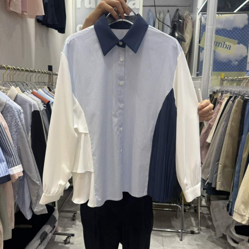 RUMBA韓國㊣直郵東大門代購女裝新品休閑熱賣25春夏襯衫蕾絲衫RUMBA襯衫/蕾絲衫