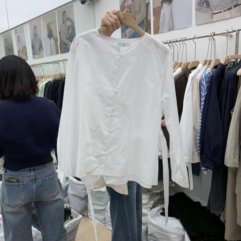 MOI-A東大門代購女士新款真品熱賣推薦休閑襯衫蕾絲衫含腰帶MOI-A襯衫/蕾絲衫