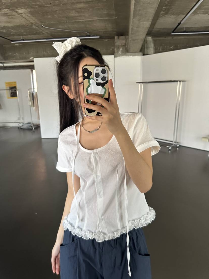 I MFACT韓國直郵㊣女裝新款休閑25春夏人氣襯衫蕾絲衫荷葉邊I MFACT襯衫/蕾絲衫