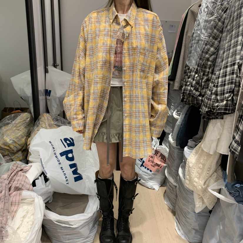 LOVE PULL東大門代購女裝新款25春夏時尚休閑襯衫蕾絲衫格紋LOVE PULL襯衫/蕾絲衫