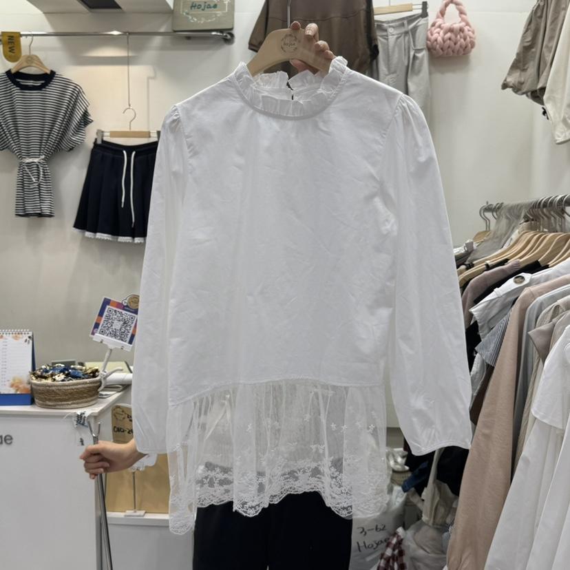 HOJAE韓國直郵㊣女裝新品職業休閑人氣推薦25春夏襯衫蕾絲衫MID-LEVEL JUMP襯衫/蕾絲衫