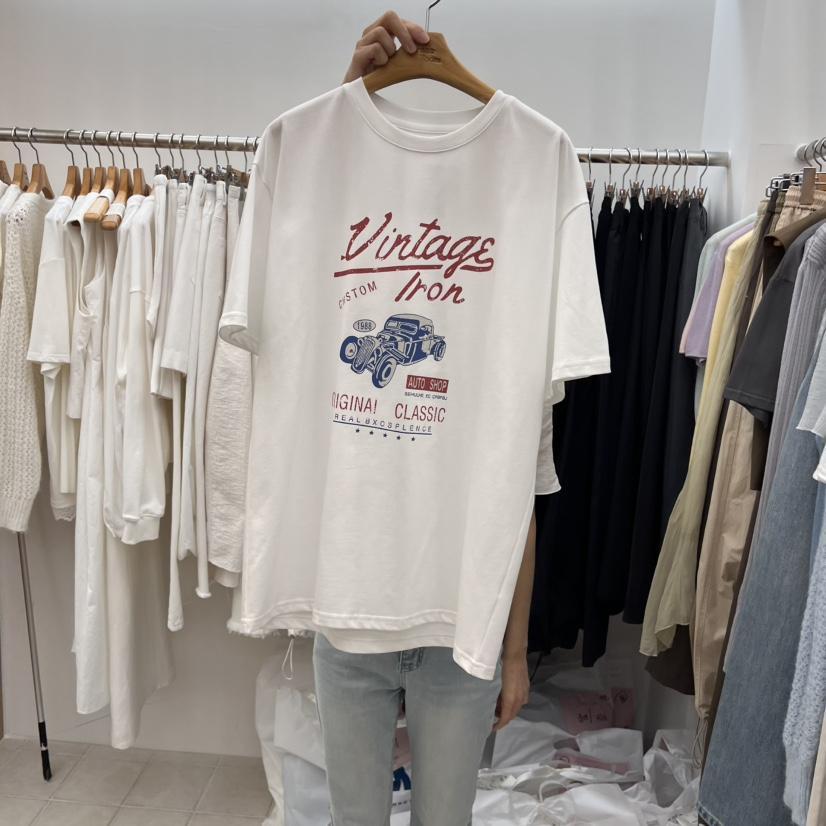 DRESS ROOM韓國直郵㊣東大門實拍女裝新款熱賣推薦T恤復古DRESS ROOMT恤