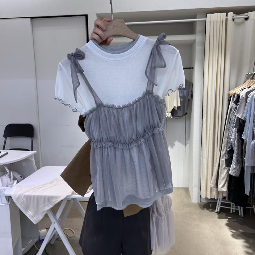 IR BIEN韓國直郵㊣女裝新品休閑吊帶背心不含內搭荷葉邊緊身ir bien-A吊帶/背心