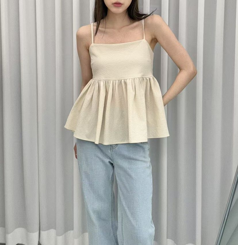 JMIND直郵韓國代購㊣女裝新款熱賣時尚人氣休閑吊帶背心荷葉邊JMIND吊帶/背心