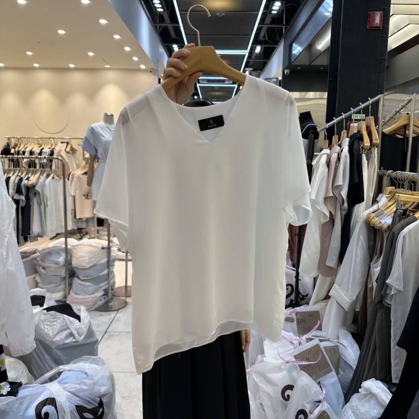 SANS韓國直郵㊣女裝新款熱賣25春夏時尚襯衫蕾絲衫透明雪紡SANS襯衫/蕾絲衫