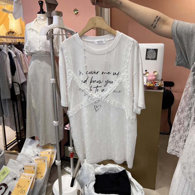 MARILYN直郵韓國代購㊣女裝新品時尚T恤不含飾品假兩件緊身MARILYNT恤