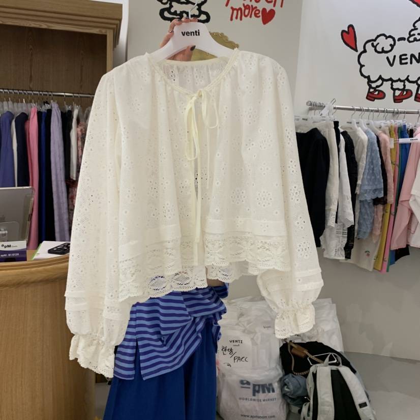 VENTI直郵韓國代購㊣女裝新品人氣時尚休閑襯衫蕾絲衫蕾絲開衫VENTI襯衫/蕾絲衫