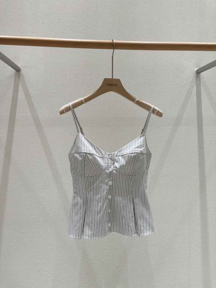 MARKE-P韓國直郵女裝新品25春夏休閑真品吊帶背心褶皺條紋MARKE-P吊帶/背心