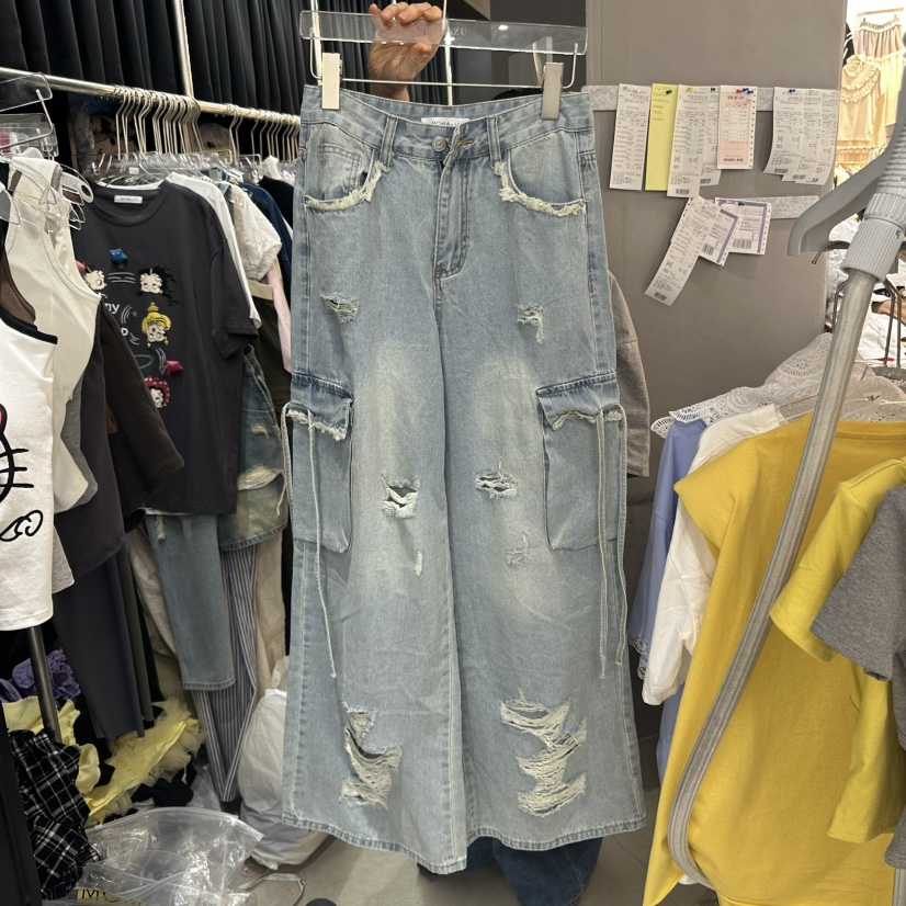 MOMAZU韓國㊣直郵東大門代購女裝新品熱賣休閑時尚牛仔褲工裝MOMAZU牛仔褲