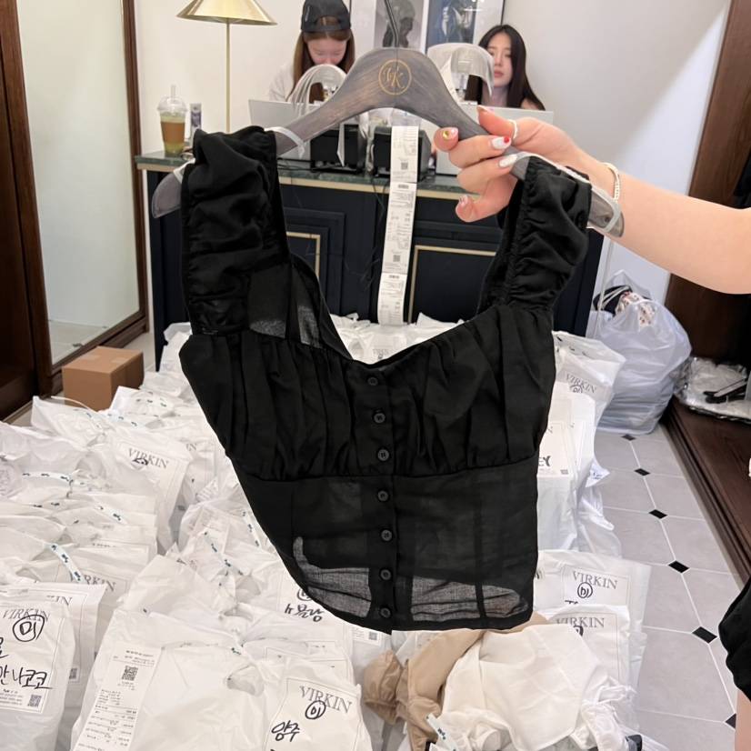 VIRKIN直郵韓國代購㊣女裝新款熱賣25春夏休閑時尚襯衫蕾絲衫VIRKIN襯衫/蕾絲衫