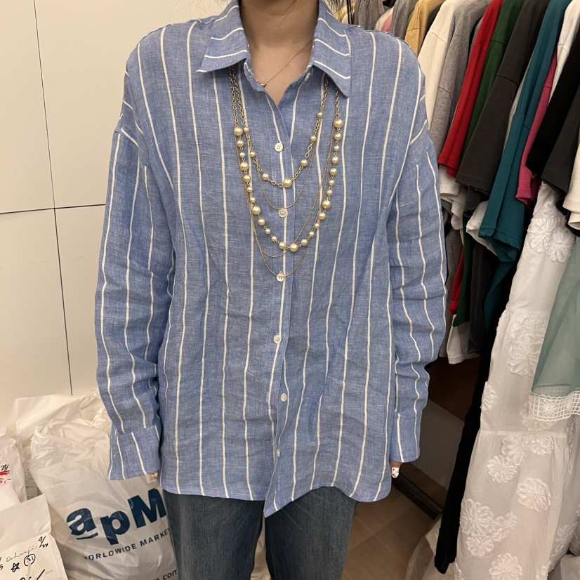DOHWAJI直郵韓國代購㊣女裝新款推薦25春夏人氣襯衫蕾絲衫條紋DOHWAJI襯衫/蕾絲衫