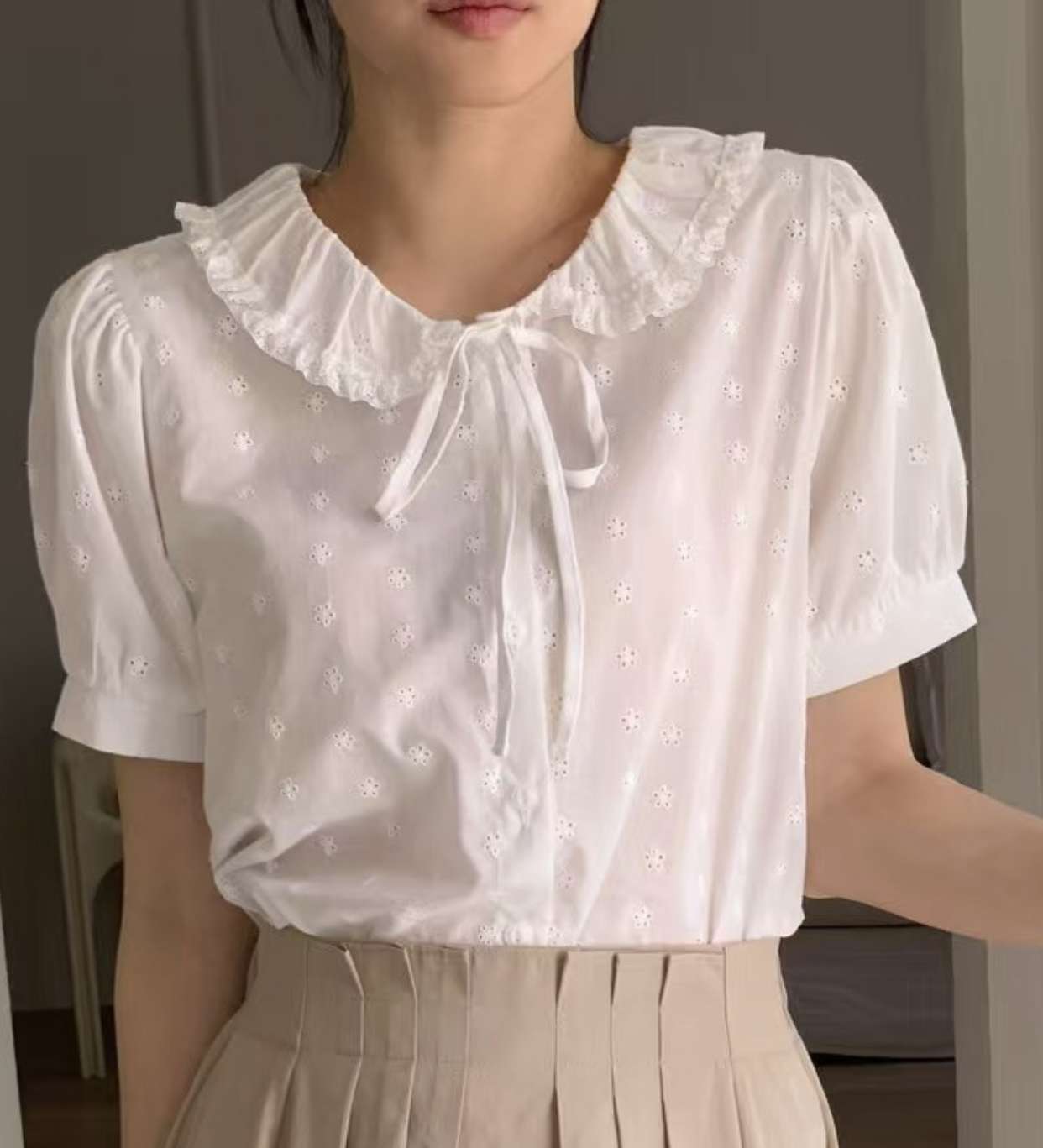 CAROL直郵韓國代購㊣女裝新品時尚熱賣25春夏休閑襯衫蕾絲衫CAROL襯衫/蕾絲衫