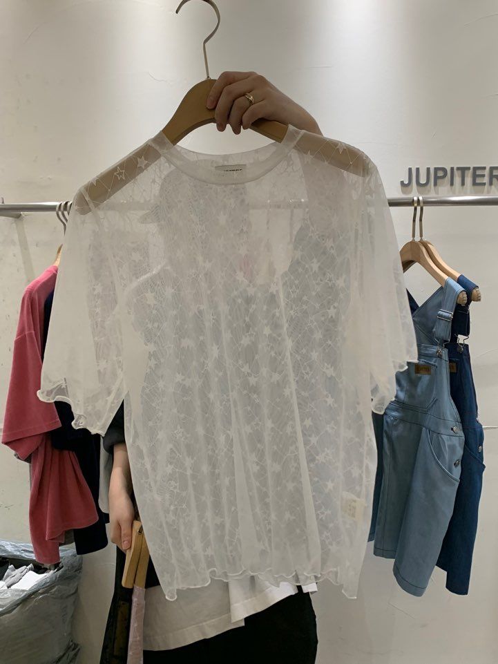 JUPITER韓國㊣直郵東大門代購女裝新款時尚25春夏襯衫蕾絲衫透視JUPITER襯衫/蕾絲衫