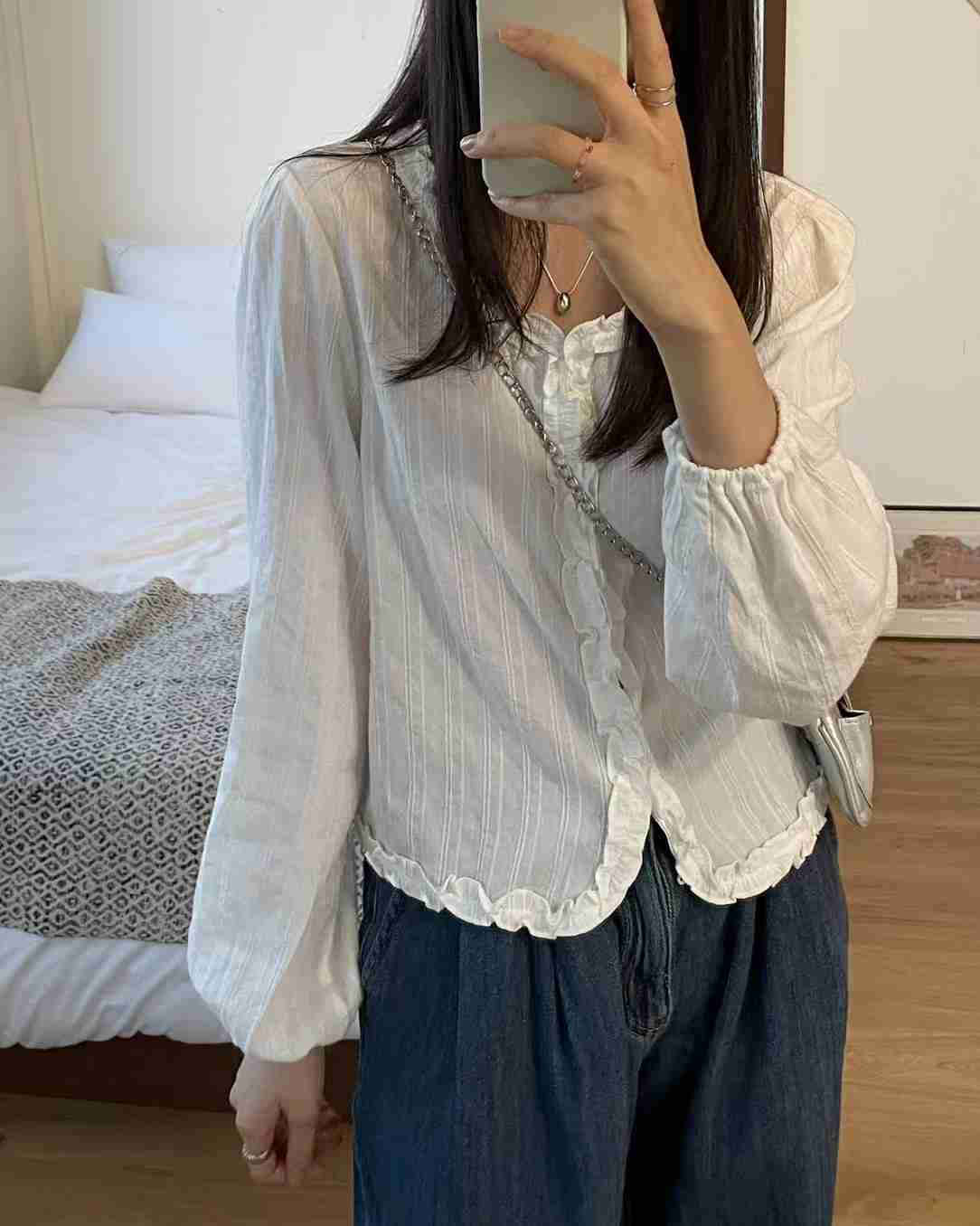 MAGIE韓國直郵女裝新品熱賣25春夏人氣休閑職業時尚襯衫蕾絲衫magie襯衫/蕾絲衫
