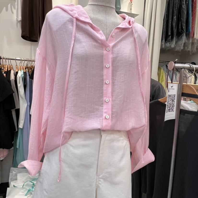 DUPLO東大門實拍女士新款25春夏時尚職業襯衫蕾絲衫連帽衫寬松DUPLO襯衫/蕾絲衫