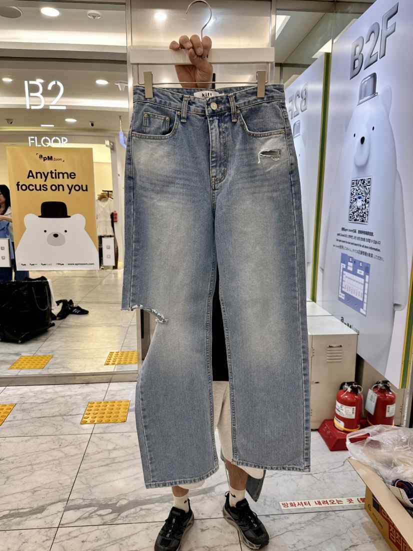 KIFF韓國代購女士新品時尚熱賣推薦25春夏休閑真品牛仔褲破洞KIFF牛仔褲