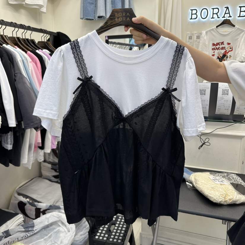 BORA BORA韓國直郵女士新品人氣真品時尚25春夏熱賣T恤假兩件BORA BORAT恤