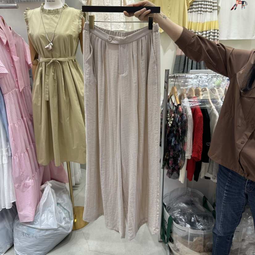 BIKINI東大門代購女裝新款人氣熱賣25春夏休閑休閑褲褶皺亞麻BIKINI休閑褲