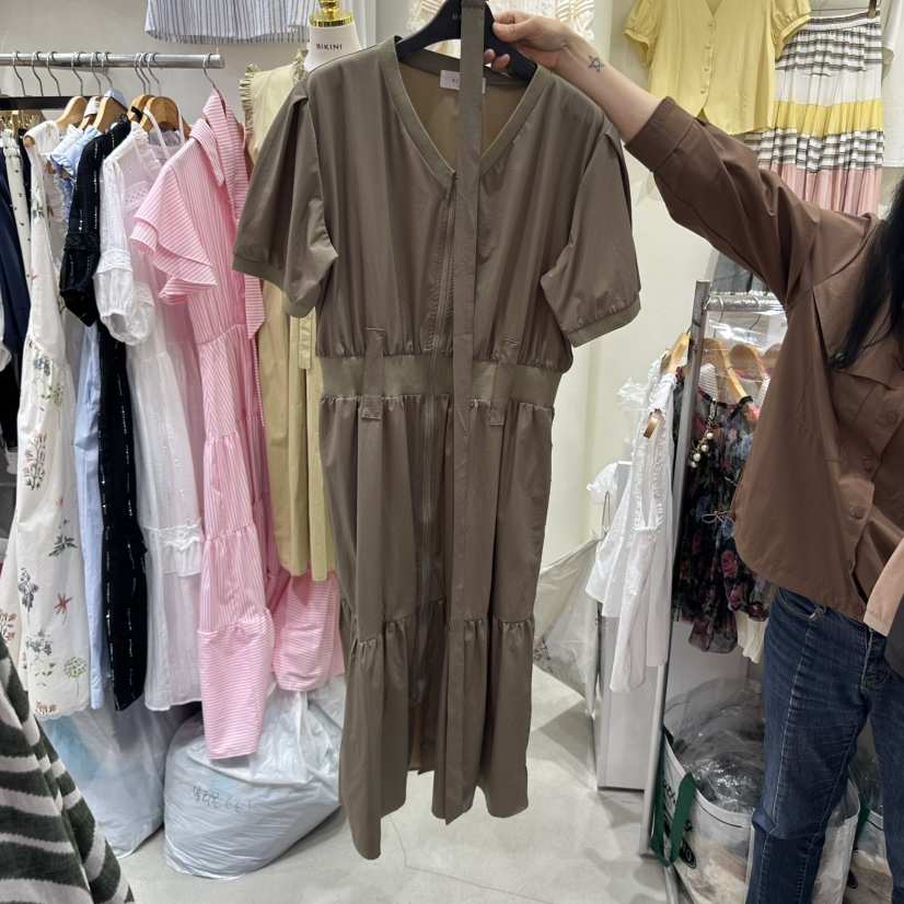 BIKINI韓國代購女士新品真品推薦25春夏休閑職業連衣裙含腰帶BIKINI連衣裙