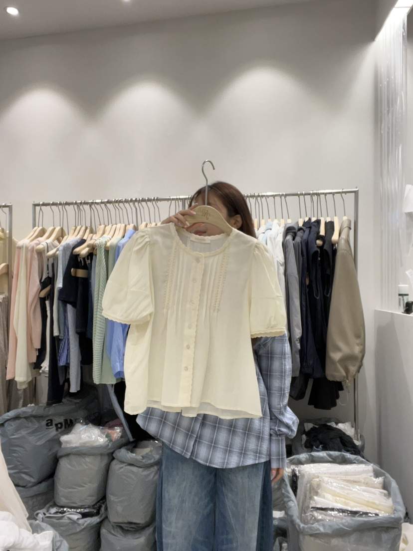 MIMME韓國直郵女裝新款熱賣25春夏時尚休閑職業真品襯衫蕾絲衫MIMME襯衫/蕾絲衫