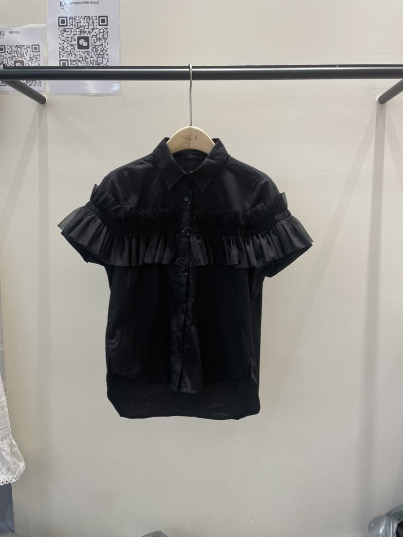 NEOUL韓國直郵女士新款人氣25春夏推薦真品熱賣時尚襯衫蕾絲衫NEOUL/ahin雙領標簽襯衫/蕾絲衫