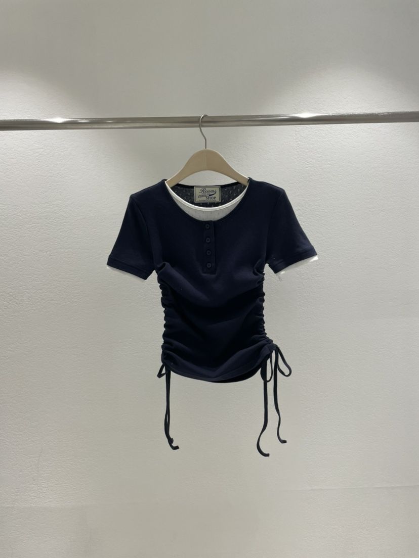 ROOMS SHOP韓國直郵㊣女裝新款熱賣推薦人氣休閑T恤假兩件ROOMS_SHOPT恤