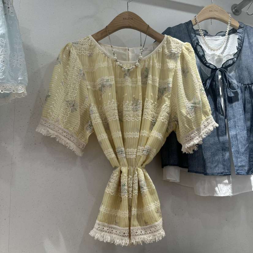 空直郵韓國代購㊣女裝新款人氣時尚休閑熱賣25春夏襯衫蕾絲衫BELITA襯衫/蕾絲衫