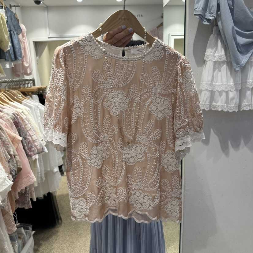 空直郵韓國代購㊣女裝新品休閑熱賣時尚25春夏推薦襯衫蕾絲衫BELITA襯衫/蕾絲衫