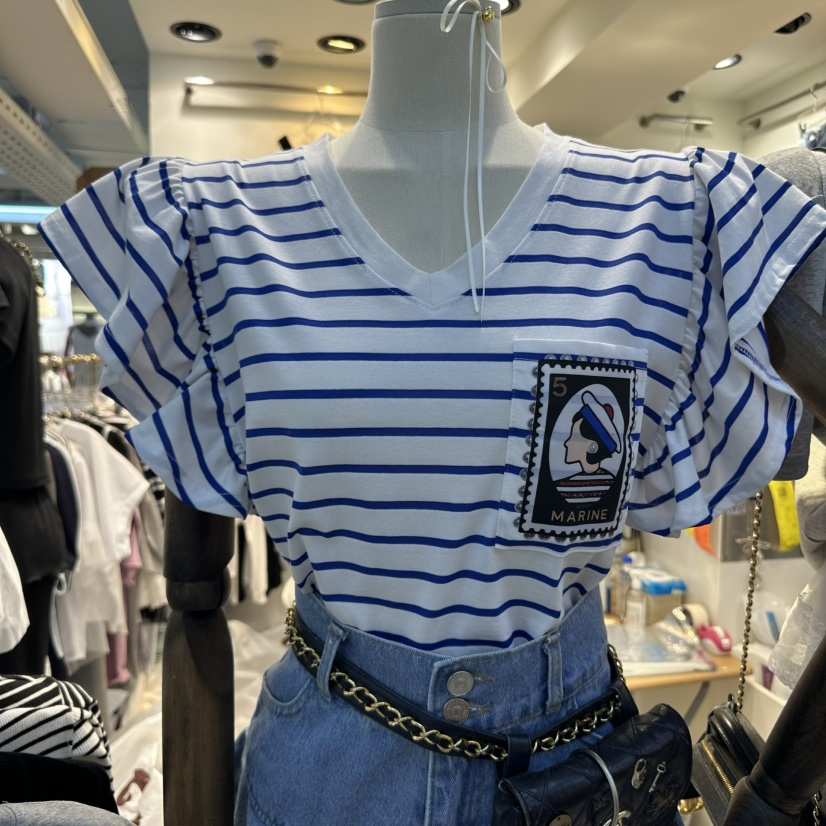 BLUE BANANA韓國代購女士新品真品時尚職業25春夏T恤口袋海軍BLUE BANANAT恤