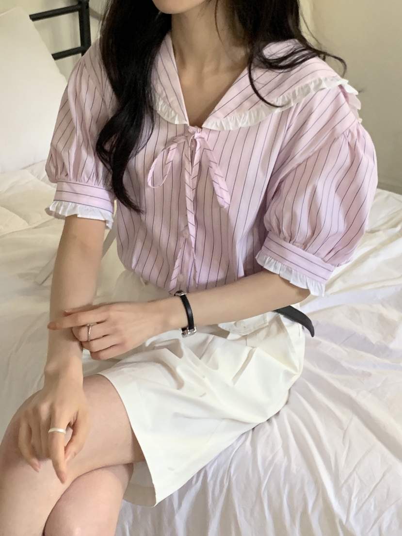 BOUND.A韓國㊣直郵東大門代購女裝新款25春夏襯衫蕾絲衫泡泡袖BOUND.A襯衫/蕾絲衫