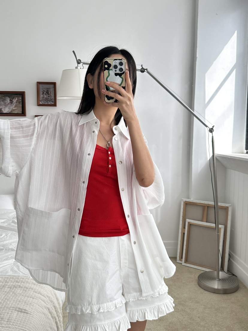 I MFACT韓國㊣直郵東大門代購女裝新款時尚襯衫蕾絲衫褶皺I MFACT襯衫/蕾絲衫