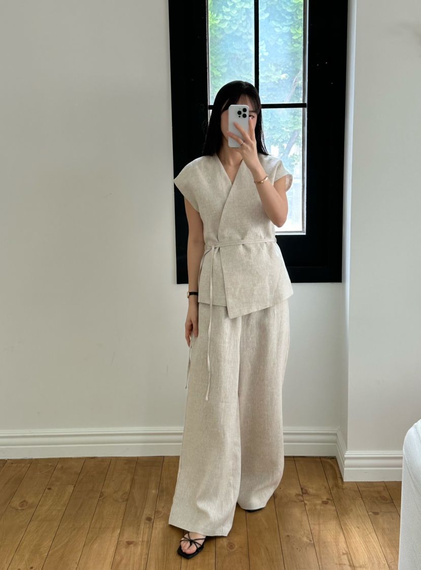 LE VASE直郵韓國代購㊣女裝新款時尚熱賣休閑推薦休閑褲亞麻LE VASE休閑褲