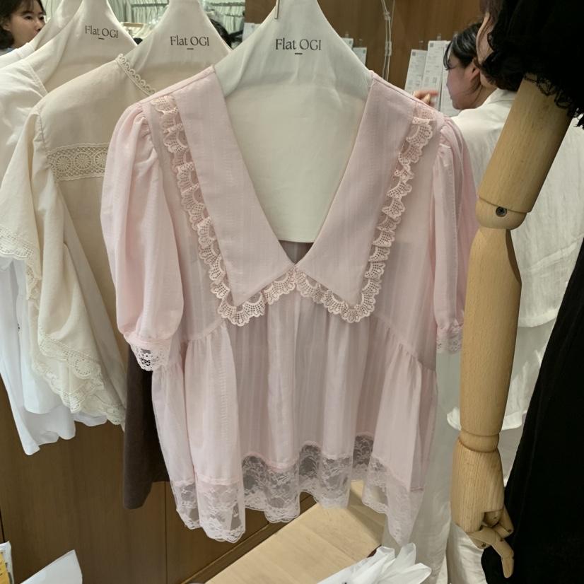 OGI韓國直郵㊣女裝新品休閑熱賣推薦25春夏人氣時尚襯衫蕾絲衫FLat OGI襯衫/蕾絲衫