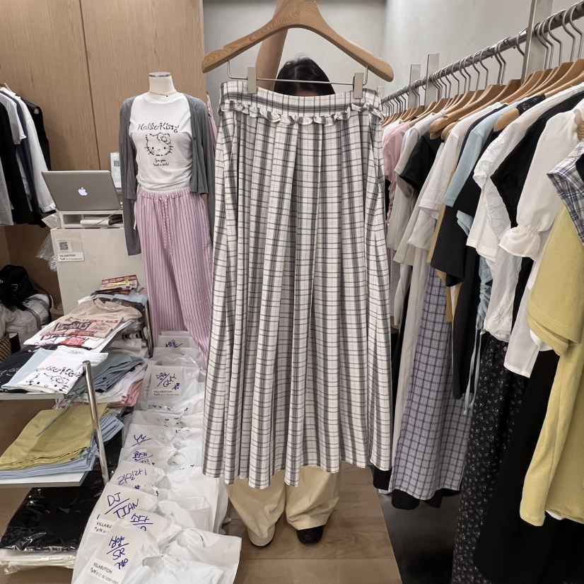 VILLABUTTON韓國直郵㊣女裝新款人氣25春夏推薦熱賣長裙格紋VILLABUTTON長裙