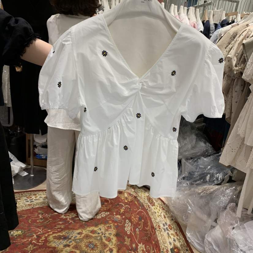 OGI韓國直郵㊣女裝新品推薦25春夏人氣熱賣休閑襯衫蕾絲衫刺繡FLat OGI襯衫/蕾絲衫