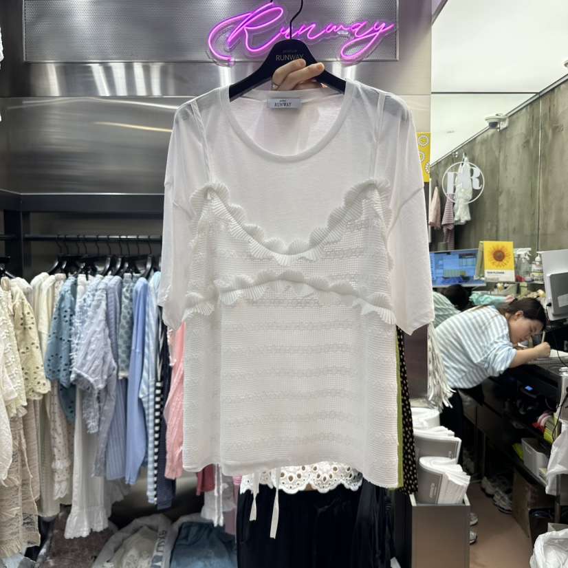 RUNWAY-런웨이直郵韓國代購㊣女裝新品人氣休閑25春夏T恤假兩件RUNWAYT恤