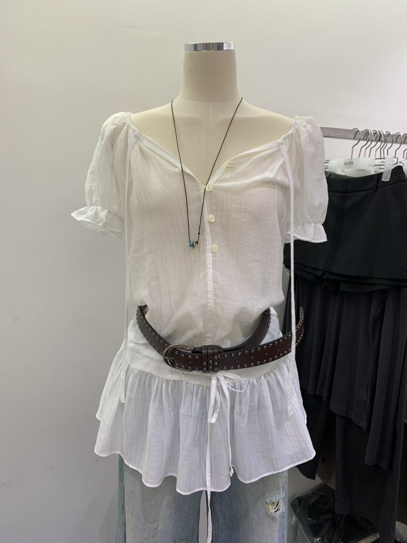 ESCHER韓國㊣直郵東大門代購女裝新款熱賣襯衫蕾絲衫不含腰帶ESCHER襯衫/蕾絲衫