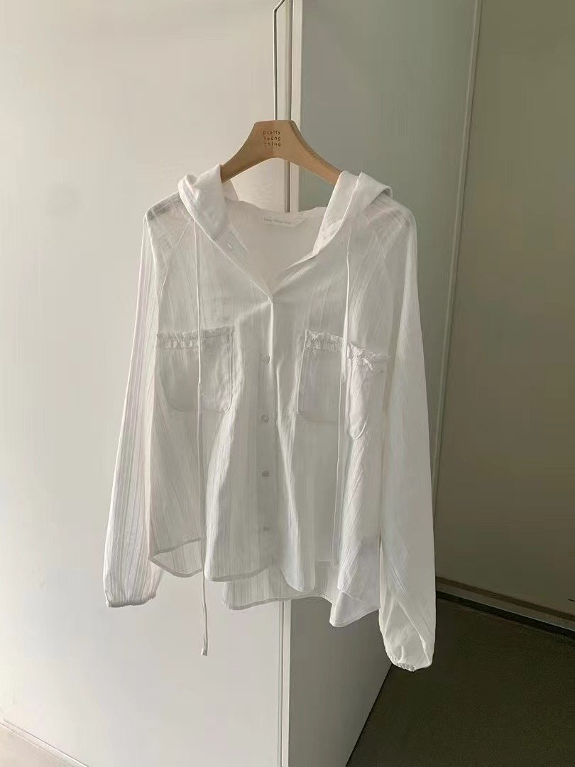 PYT-ot東大門直郵女士新品25春夏推薦時尚襯衫蕾絲衫兜帽蕾絲pretty young thing襯衫/蕾絲衫