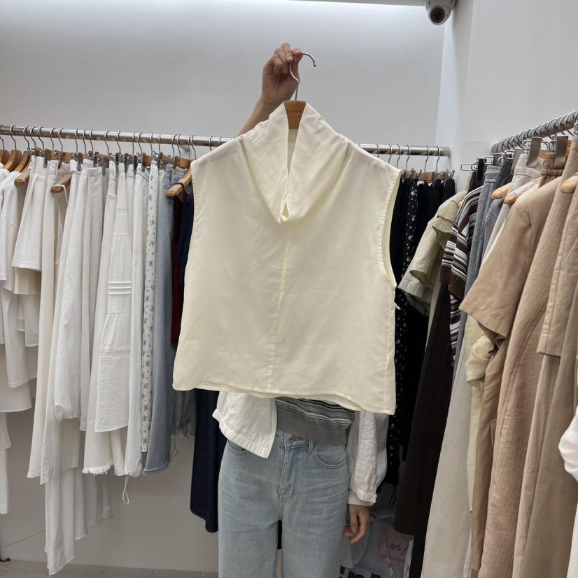 DRESS ROOM韓國代購女裝新款真品時尚推薦吊帶背心亞麻布高領DRESS ROOM吊帶/背心