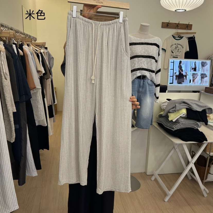 LOGON韓國直郵女裝新款休閑熱賣人氣真品推薦25春夏休閑褲條紋LOGON休閑褲