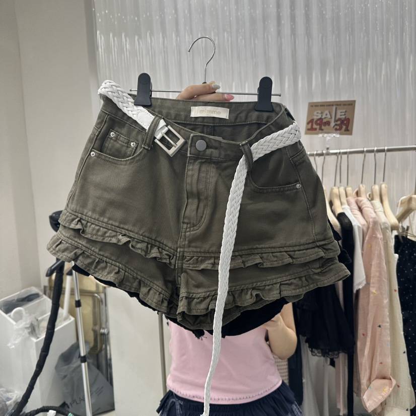 MIMME東大門實拍女士新品休閑時尚職業熱賣短褲含腰帶荷葉邊MIMME短褲